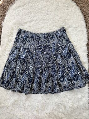 Tommy Hilfiger navy white paisley print pleated cotton skirt Americana size 14